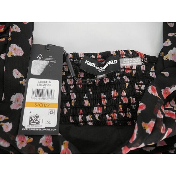 KARL LAGERFELD PARIS Women's Floral Printed Ruched Puff-Sleeve Blouse S - Picture 7 of 8